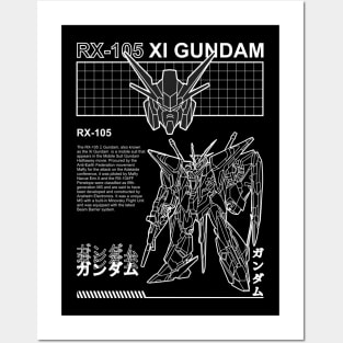 RX 105 XI GUNDAM BLACK WHITE STREETWEAR SHIRT Posters and Art
